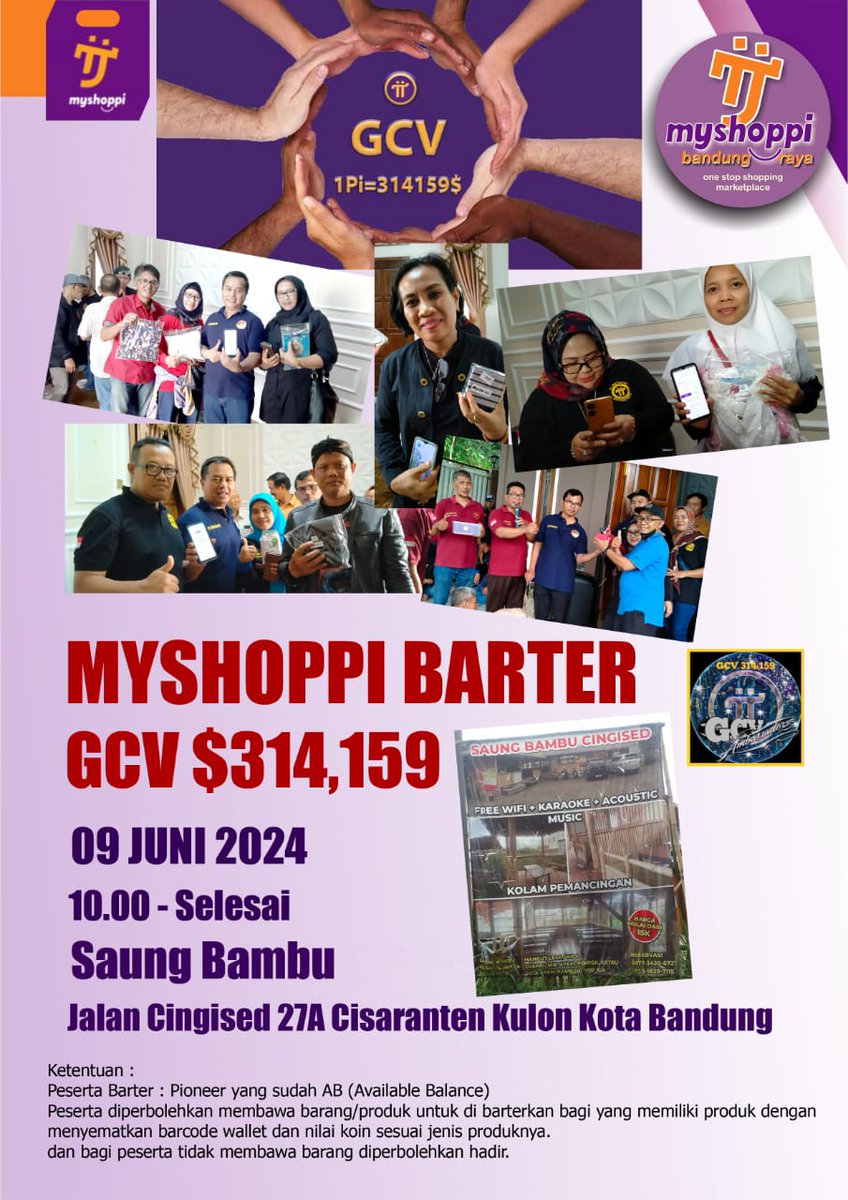 LIENCHE0307's tweet photo. Hello warga Bandung Jawa Barat akan ada acara barter ,..

Dulu Bandung di kata Lautan Api saat ini Lautan Pi widdih luar biasa semangat menuju open mainet 28 Juni 2024 dengan nilai GCV 314,159$ 

@NoncePadja 
@2000Rocker 
@dorisyincpa 
@MyYunieyusuf519 
@PiCoreTeam https://t.co/dZzF7Mu6Mt