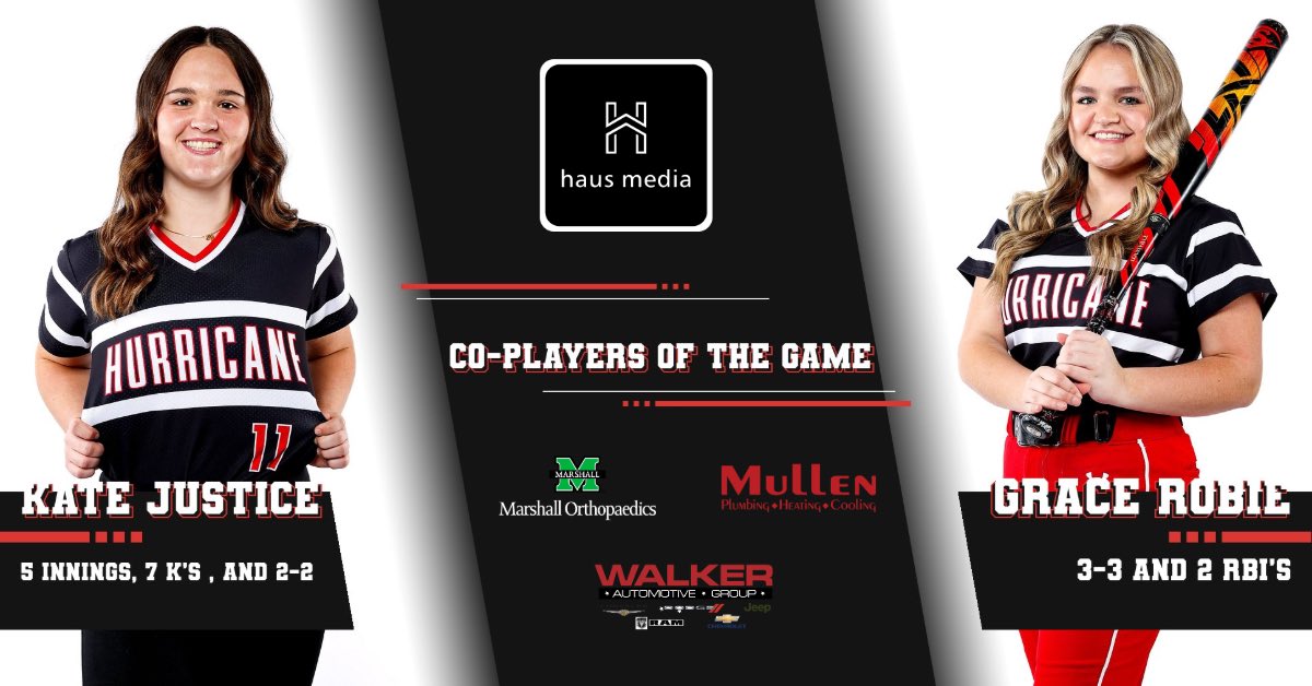 @haus_media Co-Players of the Game goes to @HHSkinsSoftball @GraceRobie1 & @KateJustice2026 🔥 Justice threw a 1 hitter in the circle with 7 K’s also adding 2 hits and Robie at the plate went 3-3 with 2 RBI’s to help the Lady Redskins defeat Parkersburg 9-0‼️🥎 Sponsored By:…