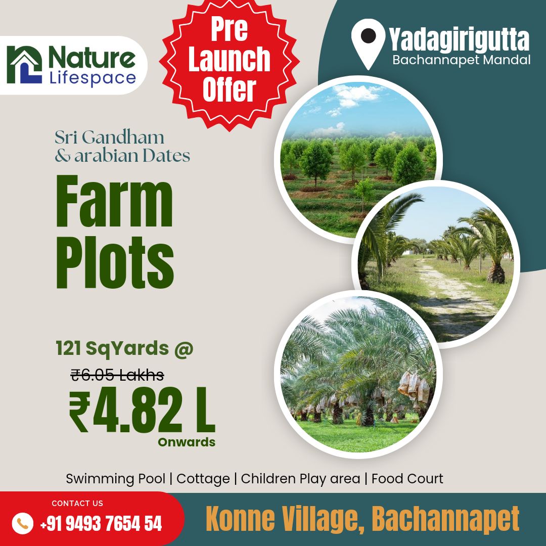 🌿 Exciting news! Nature Lifespace is thrilled to announce our new project near Yadagirigutta featuring Sri Gandham & Dates plants. 🌳 Take advantage of our pre-launch offer now! Contact us at +919493765454. 🌱 #NatureLifespace #Yadagirigutta #NewProject #PreLaunchOffer #Dubai