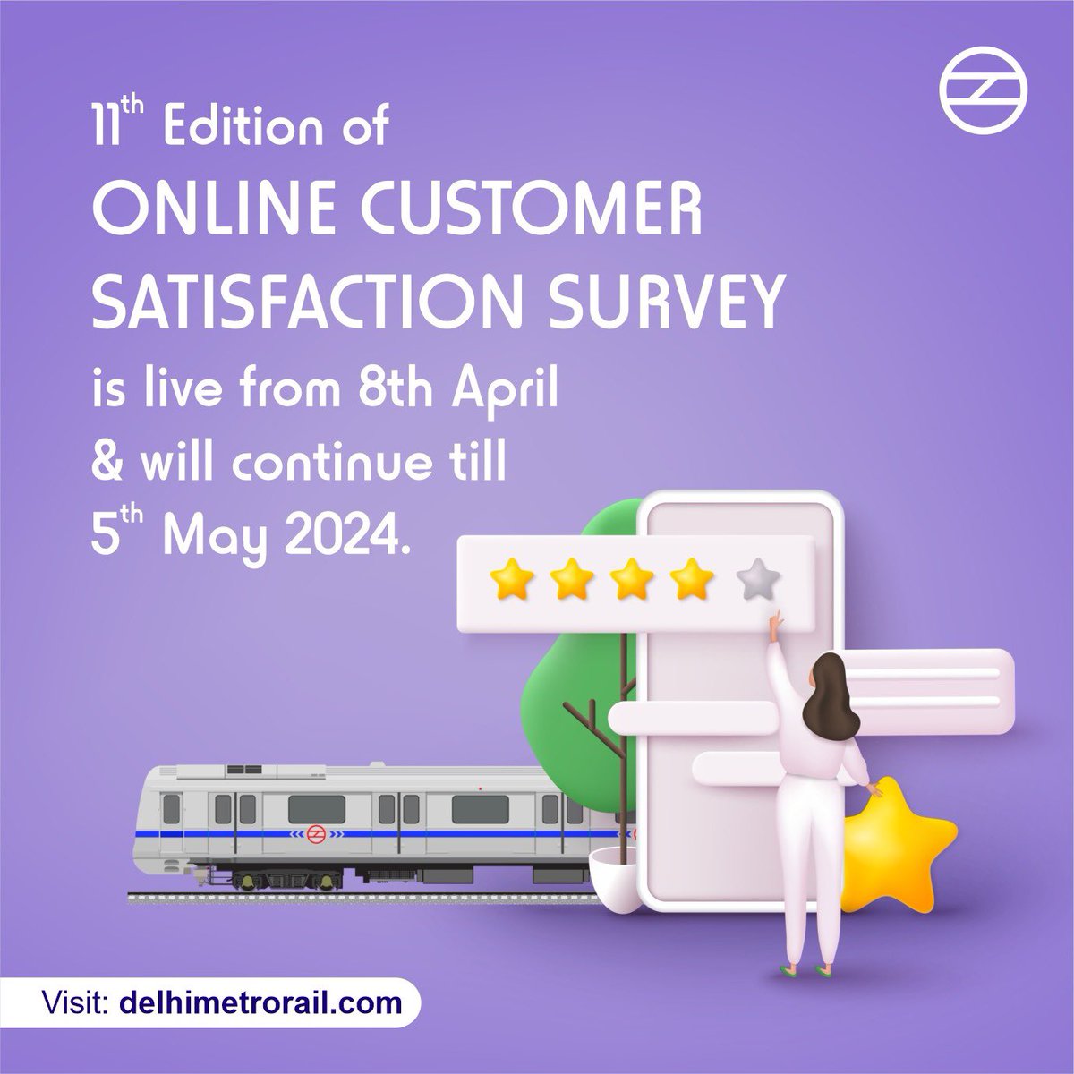 The 11th Edition of Online Customer Satisfaction Survey is live from 8th April & will continue till 5th May 2024. Visit imperial.eu.qualtrics.com/jfe/form/SV_2n… & share your valuable feedback/inputs. #DelhiMetro