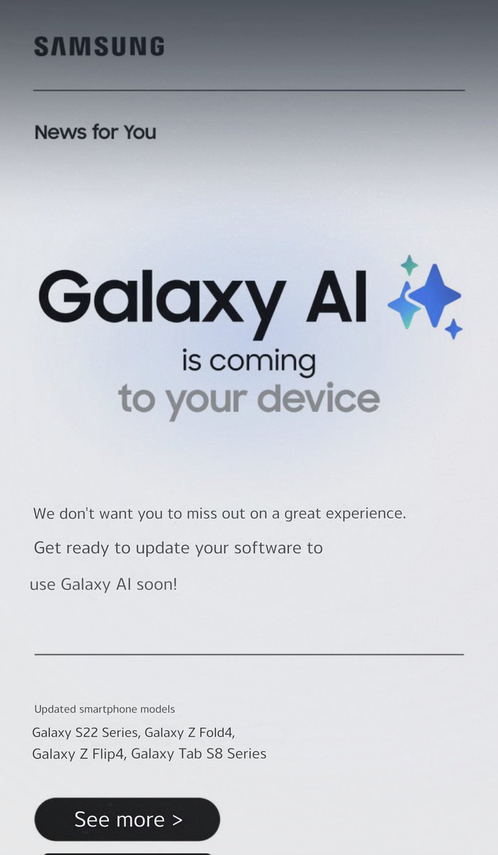 Samsung confirm Galaxy AI is coming to Galaxy S22 Series , Z Fold4 , Z Flip4 and Tab S8 Series soon in Thailand. (Expect this month)

#GalaxyAI #GalaxyS22 #GalaxyZFold4 #GalaxyZFlip4 #GalaxyTabS8 #OneUI6dot1
@tarunvats33 @theonecid