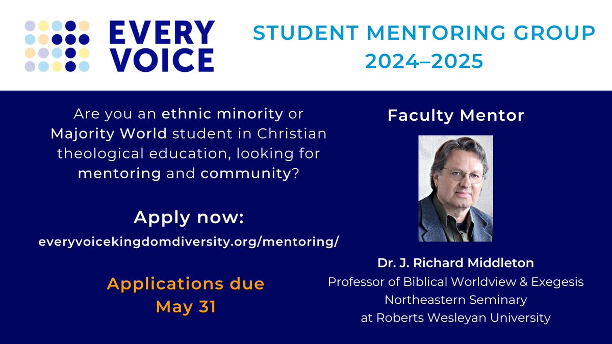 Apply now for the 2024–2025 Every Voice student mentoring cohort for ethnic minority and Majority World students: everyvoicekingdomdiversity.org/mentoring/