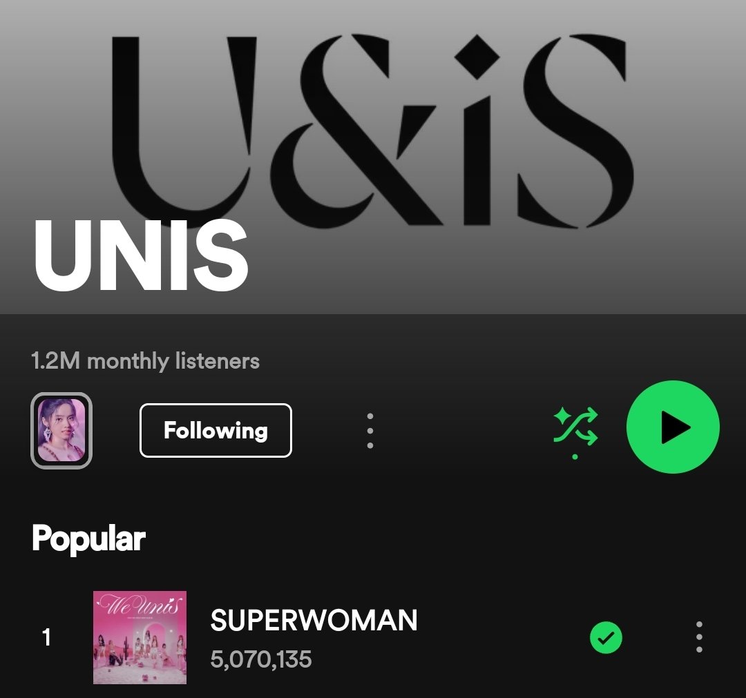 UNIS SUPERWOMAN NOW REACHED 
✨️5 MILLION STREAMS✨️ ON SPOTIFY

CONGRATULATIONS, @UNIS_offcl!!! 🎉🥳

#SUPERWOMAN
#WE_UNIS
#UNIS  #유니스