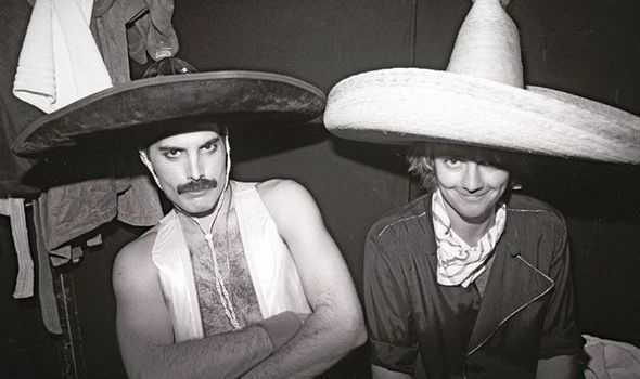 Freddie Mercury and Roger Taylor wearing sombreros in Mexico