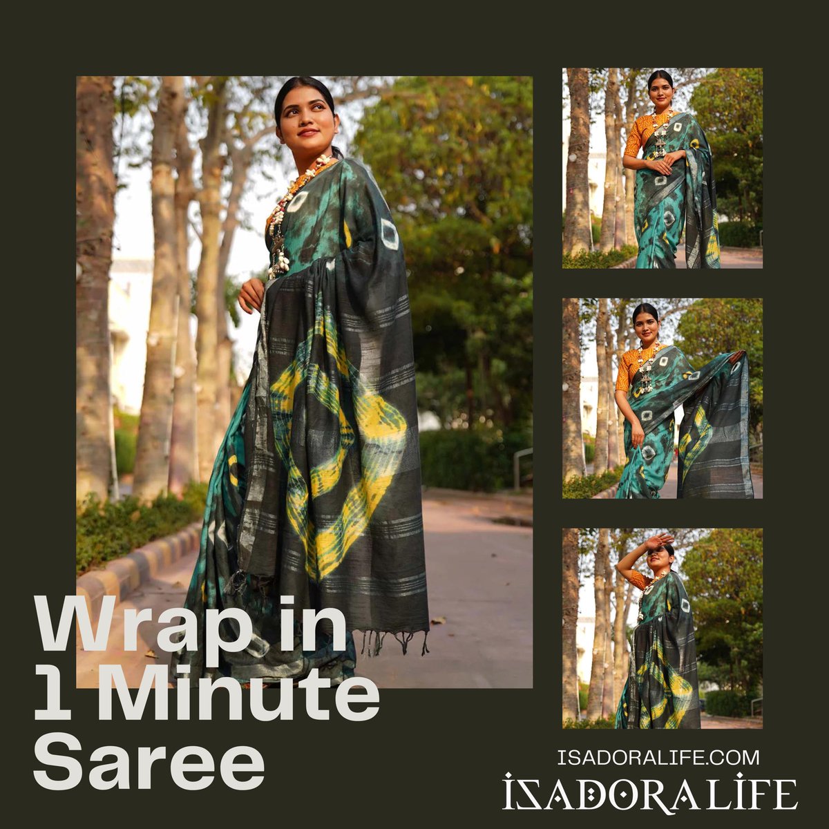 Pre-stitched sea blue tie & dye saree: grace meets convenience. Crafted from lightweight cotton. #SummerStyle #IsadoraSarees