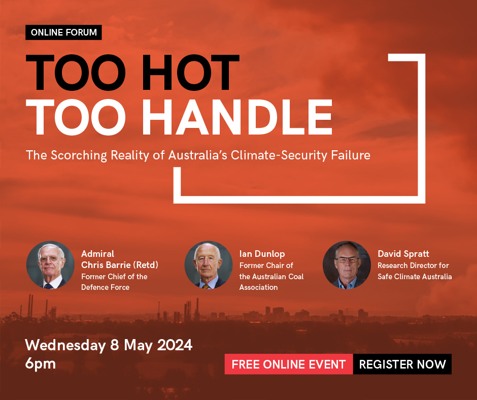 Join the conversation on a red-hot climate issue. Climate-security risks 'Too hot to handle' for Australian government. Weds 8 May @ 6pm. events.humanitix.com/too-hot-to-han… @aslcg_org
