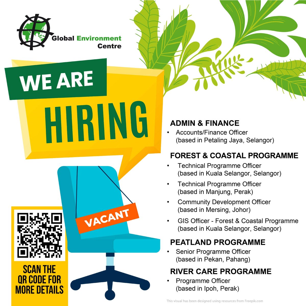 GEC is #hiring with multiple openings across Perak, Selangor, Pahang and Johor. If you're passionate about making a difference for the environment, this could be the perfect opportunity for you. For more info and how to apply, visit bit.ly/GECjobvacancy or scan the QR code.