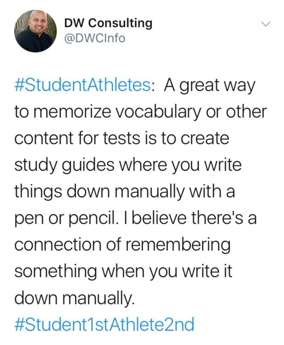DWCInfo's tweet image. Create #studyguides to help you retain information when studying for tests. 

#TestTip #AcademicStrategy 
#Student1stAthlete2nd
