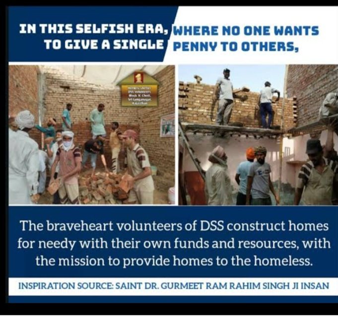 Due to financial and unemployment problems, some people can't afford their dream home. Saint Ram Rahim Ji started Aashiyana Muhim in which Dera Sacha Sauda followers provide homes for homeless people. #HopeForHomeless