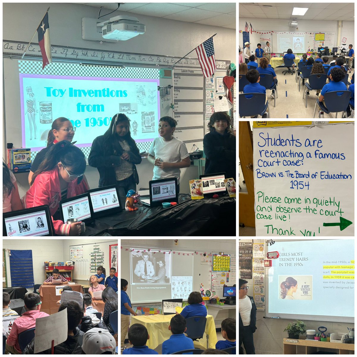 Thank you fourth grade @MMarquez_EES for walking us through the 50s that including many important historical events! #TeamSISD #Bullpups. #history #decade #teacherlife @Escontrias_ES