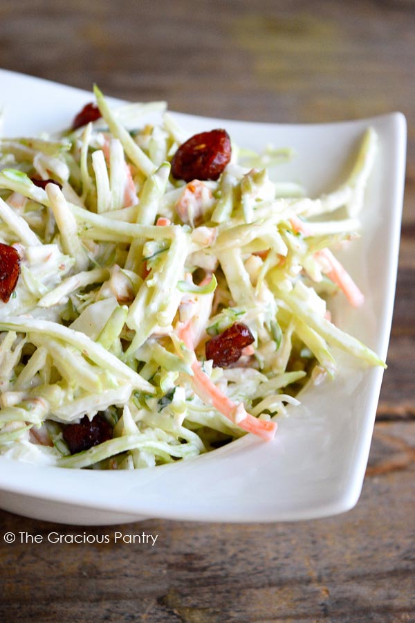 Clean Eating Broccoli Slaw Recipe @graciouspantry thegraciouspantry.com/clean-eating-b… #Vegetarian #FathersDay #Vegetables #4thofJuly #Camping #GreenSalads #CanadaDay #SideDishes #PaleoRecipes
