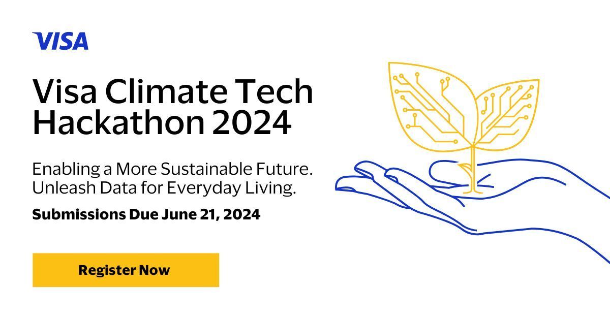 Innovators unite! 🚀 Join the #VisaClimateTechHack2024 to tackle sustainability head-on. Together, we'll harness the power of data to create innovative solutions for a better, greener world. Register now: bit.ly/4b35qSO 🌿 #DataForGood #TechInnovation
