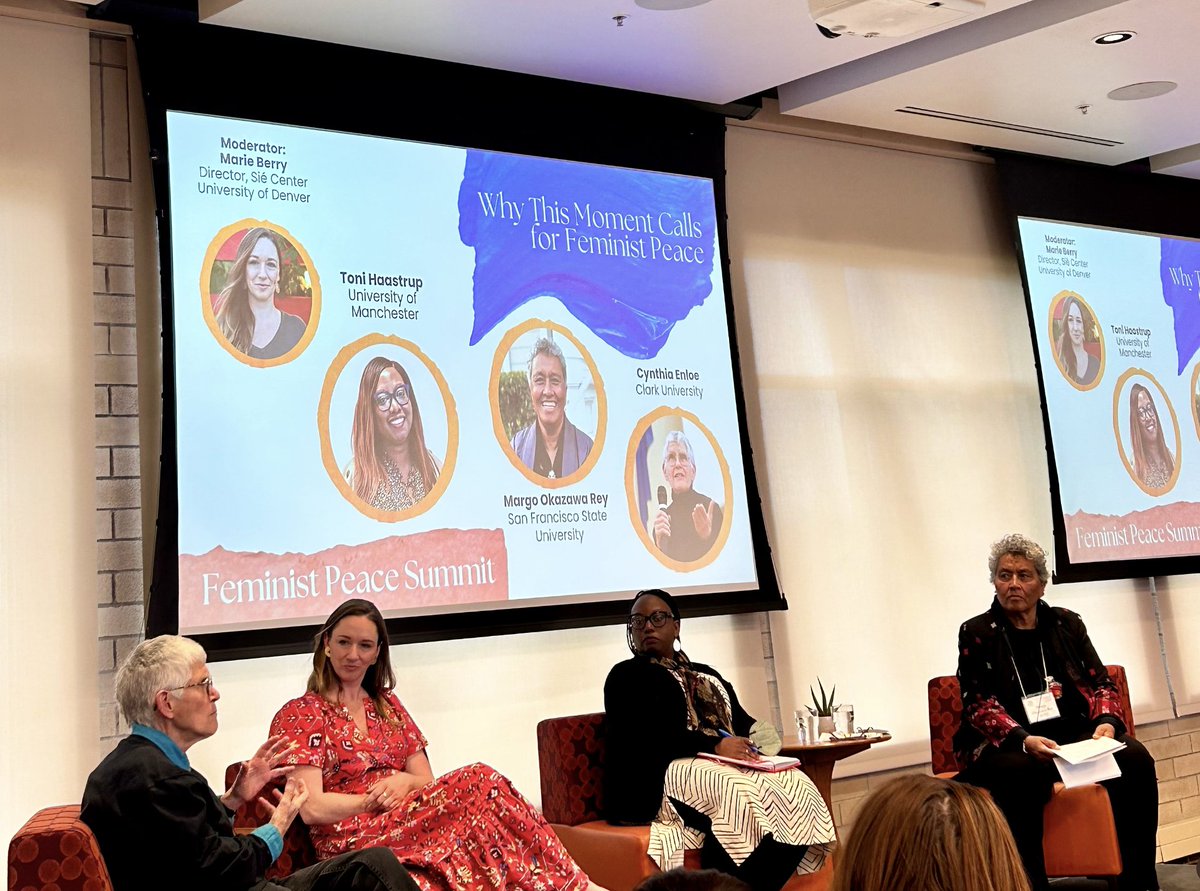 Grateful to @boell_us for the opportunity to be at the #FeministPeaceSummit with @PhoebsG86 and hear from feminist icons Cynthia Enloe, @ToniHaastrup, @okazawarey and @marieeberry on patriarchy, militarism, and feminist futures centered on peace.