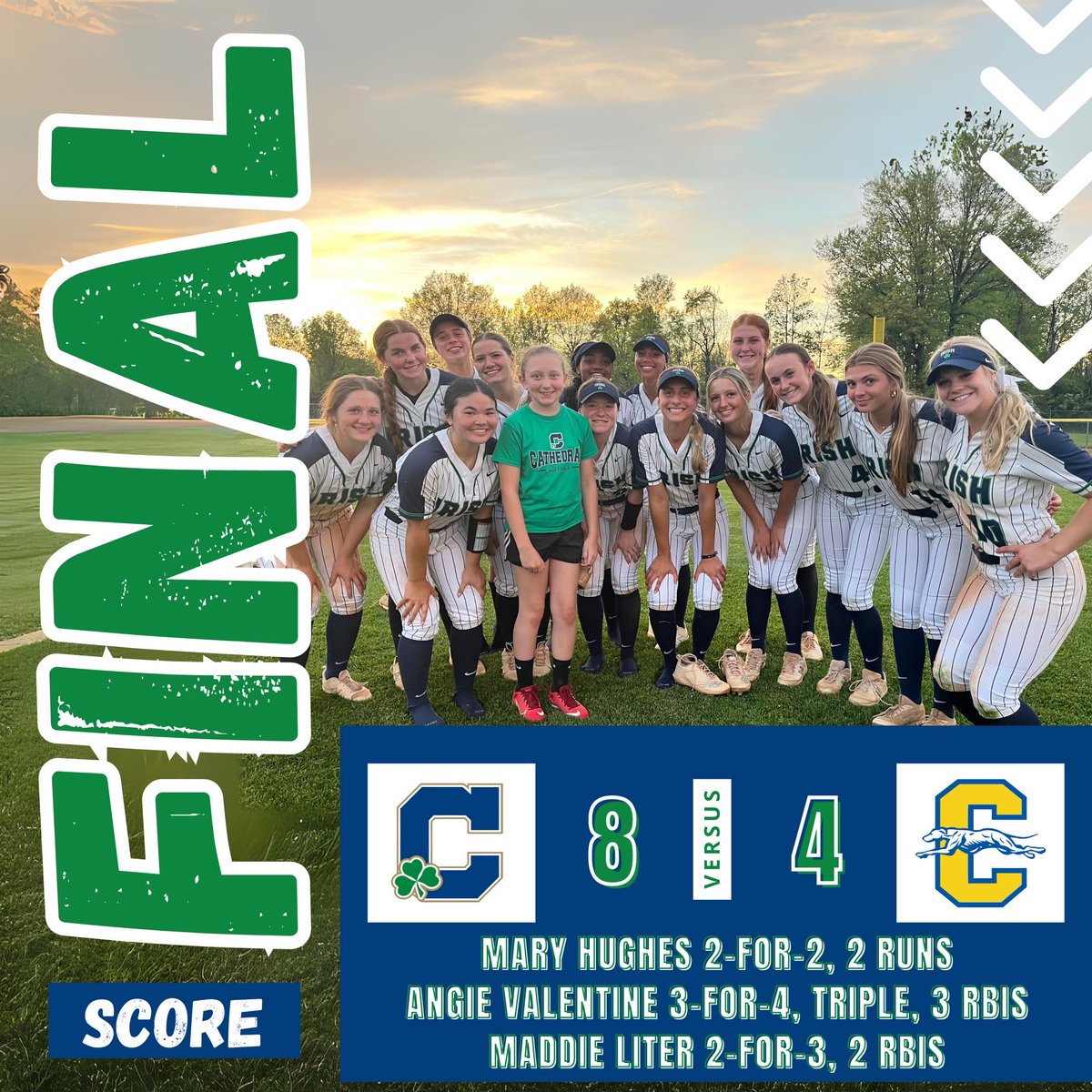 An exciting win for the Irish! With the bases loaded and one out in the top of the 7th, pitcher ⁦@sidneyfeczko⁩ coaxed the Greyhound batter to ground out into a 4-6-3 double play to end the game!