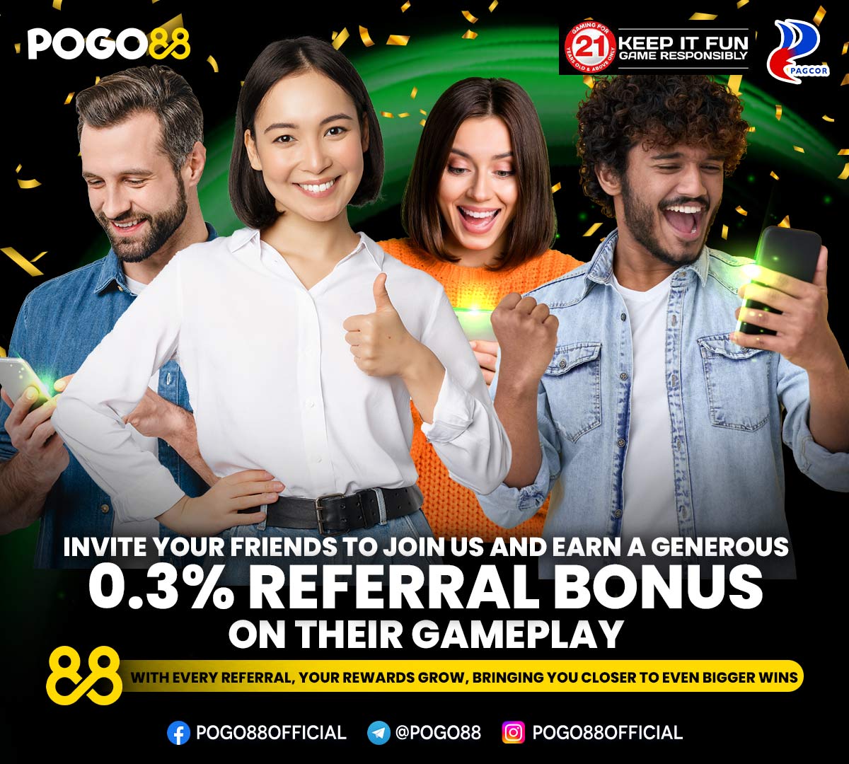 With every referral, your rewards grow, bringing you closer to even bigger wins. Start spreading the fun and watch your bonuses multiply
#POGO88 #ReferralRewards #RegisterNow