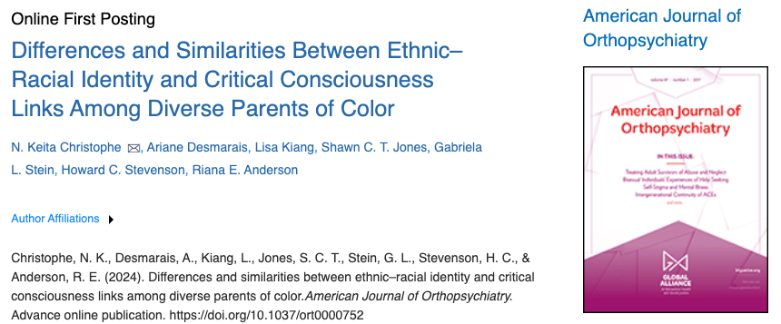 Prof. Keita Christophe and PhD student Ariane Desmarais delve into understanding how parents develop an understanding of social inequities. They found unique relationships between identity and critical consciousness among Black, Asian American, and Latinx parents.