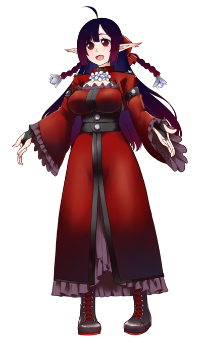 エルアリア(ELAria) 黒髪のアークエルフ 幼い頃「紫紺の魔女フランジェイル」に拾われた魔女見習い。 癒しの炎を操るが師匠から魔女に向いてないと評価される。 現在は自身の膨大な魔力を制御するためお使い(武者修行)中。 #DirXaARlia #ディルサアーリア