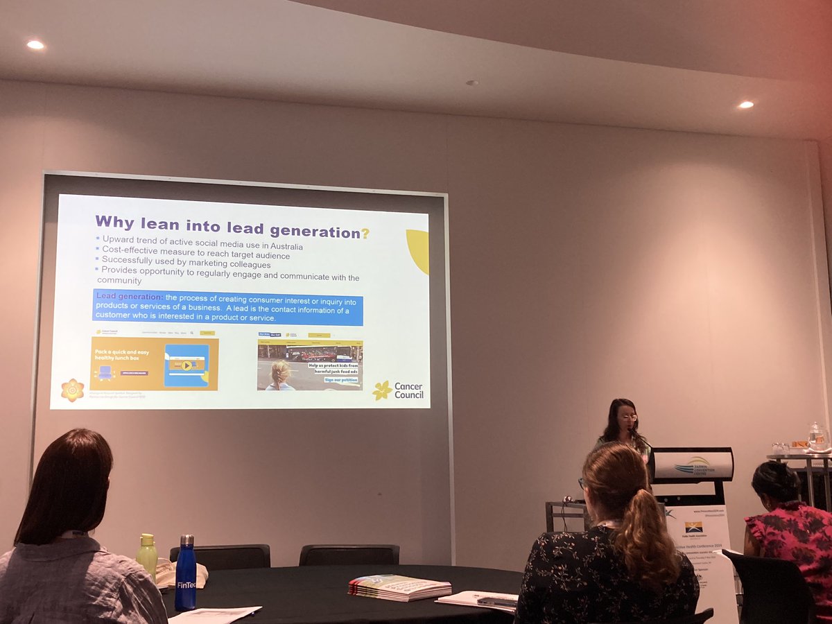 Learning about lead generation in social media for health promotion from my @CCNewSouthWales colleague Korina Richmond #prevention2024