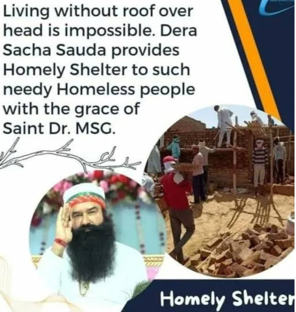 Aashiyana' initiative have been initiated by Ram Rahim Ji. Under this initiative, volunteers contribute from their hard-earned money to construct homes for needy. These home are constructed in a short period of time by Dera Sacha Sauda disciples. #HopeForHomeless