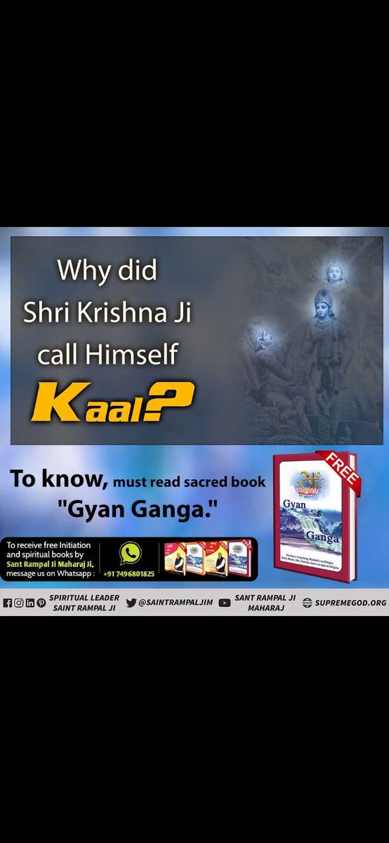 #GodMorningThursday
Why did Shri Krishna Ji call Himself Kaal?
To know, must read sacred book 'Gyan Ganga.
Must watch sadna channel at7-30pm everyday