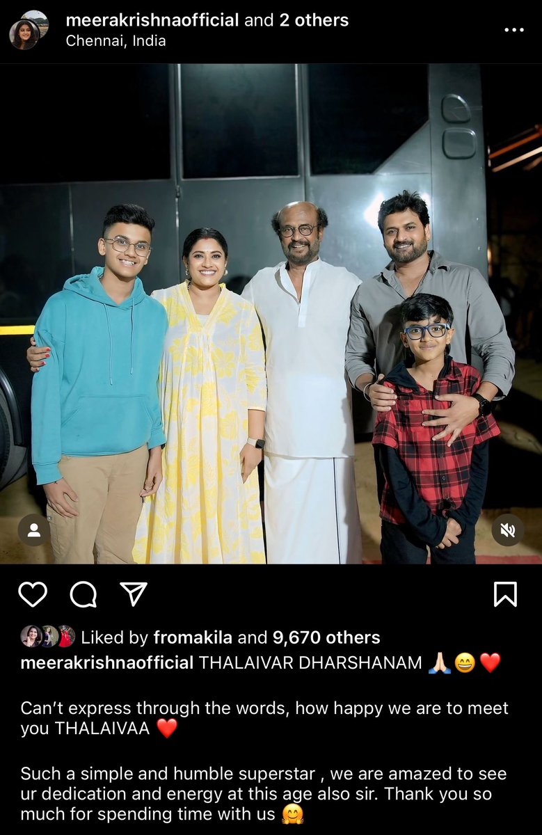 Serial actress Meera Krishnan and family met #Thalaivar at #Vettaiyan shooting spot 

❤️❤️❤️❤️❤️❤️❤️❤️❤️

#SuperstarRajinikanth | #Jailer  | #Rajinikanth | #Coolie | #VettaiyanFromOctober | #ThalaivarNirandharam | #SuperstarRajinikanth | #Hukum | #CoolieDisco | #Jailer2 |