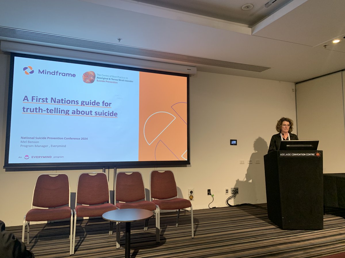.@cbpatsisp have led a collaboration with @EverymindAU to develop a First Nations guide for truth-telling about suicide to the media. 

Everymind Program Manager, Mel Benson outlined the process for developing the resource at #NSPC24 with a video message from Professor