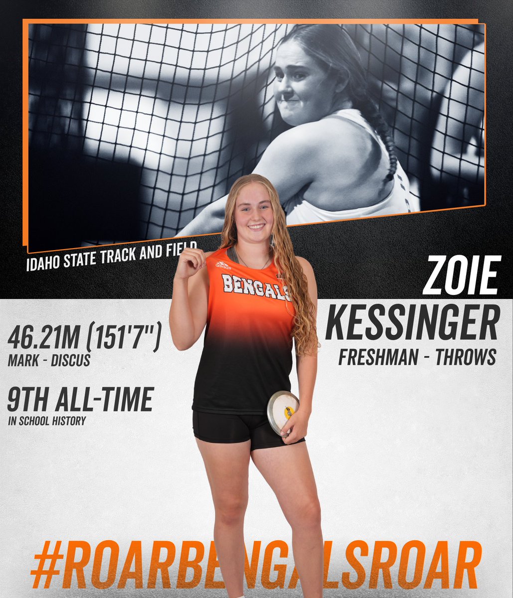 We've got another freshman Top-10!🔥

Zoie Kessinger had a PR of 46.21m (151'7') in the discus at Davis Field, 9th all-time in the outdoor record books!👏

#RoarBengalsRoar #NCAATF #OutdoorSeason
