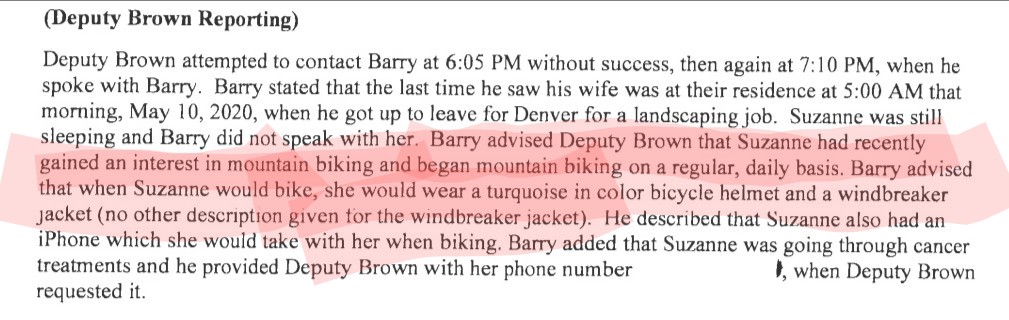 Regarding #SuzanneMorphew Barry stated to the Deputy that she would wear her windbreaker jacket bike riding yet we know that she was found with a hoodie. Why is that? Why would she change her routine? #JusticeForSuzanneMorphew