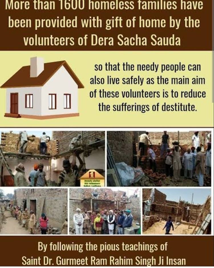 Having own roof over heads is dream of everyone but some are not able to fulfil this,To help such people Volunteers of Dera Sacha Sauda Stepped ahead & constructing homes for them,free of cost under the initiative Aashiyana initiated by Ram Rahim Ji who is true #HopeForHomeless