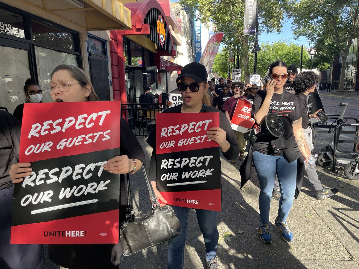 Sacramento hospitality workers were in the streets today, fighting for respect! Respect for our work, and respect for our guests!