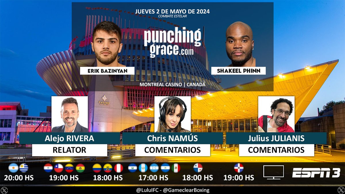 🥊 #Boxeo | Erik Bazinyan 🇨🇦🇦🇲 vs. Shakeel Phinn 🇨🇦 📺 #ESPN3 Sur y Centroamérica 💻📲 @StarPlusLA Latinoamérica 🎙️ @AlejoERivera 🎙️ @julianisjulius y @ChrisNamus 🤳🏻 #BazinyanPhinn - #ESPNKnockOut