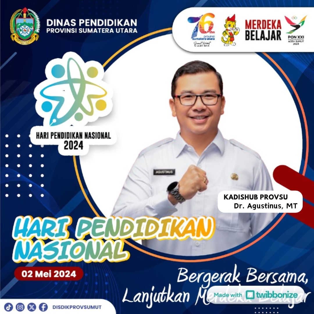 Keluarga Besar Dinas Perhubungan Provinsi Sumatera Utara mengucapkan Selamat Hari Pendidikan Nasional 02 Mei 2024. Bergerak Bersama, Lanjut Merdeka Belajar. Kamis, 02/05/24. #hardiknas2024 #merdekabelajar #sumuthebat #sumutlebihbaik #dishubsumut #dishubprovsu #haripendidikan2024