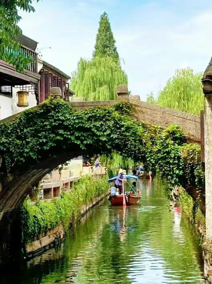 ⛳️Tourists can take a boat to cruise along the waterways of the ancient town and appreciate the unique charm of the water town.
遊客們可以乘著小船在古鎮的水道上遊覽，領略水鄉的獨特風情。
#watercolor #uniqueart