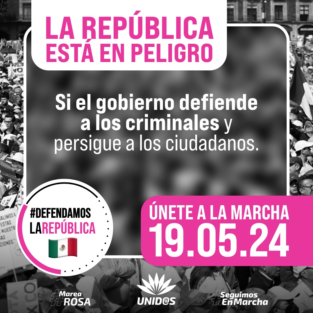 📣 Este domingo 19 de mayo, levantemos nuestras voces en defensa de la democracia y el voto libre. ¡Únete en el Zócalo y en diferentes ciudades de México! #DefendamosLaRepublica #VotoLibre #MareaRosa