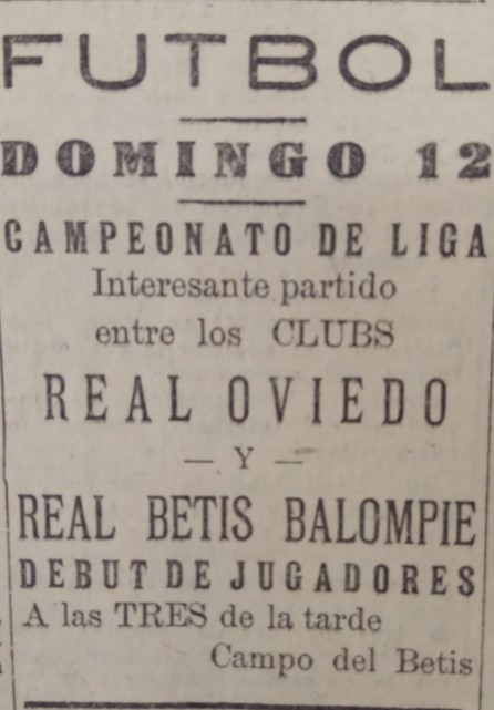 Anuncio Betis-Oviedo Liga 1930. manquepierda.com/historiarealbe…