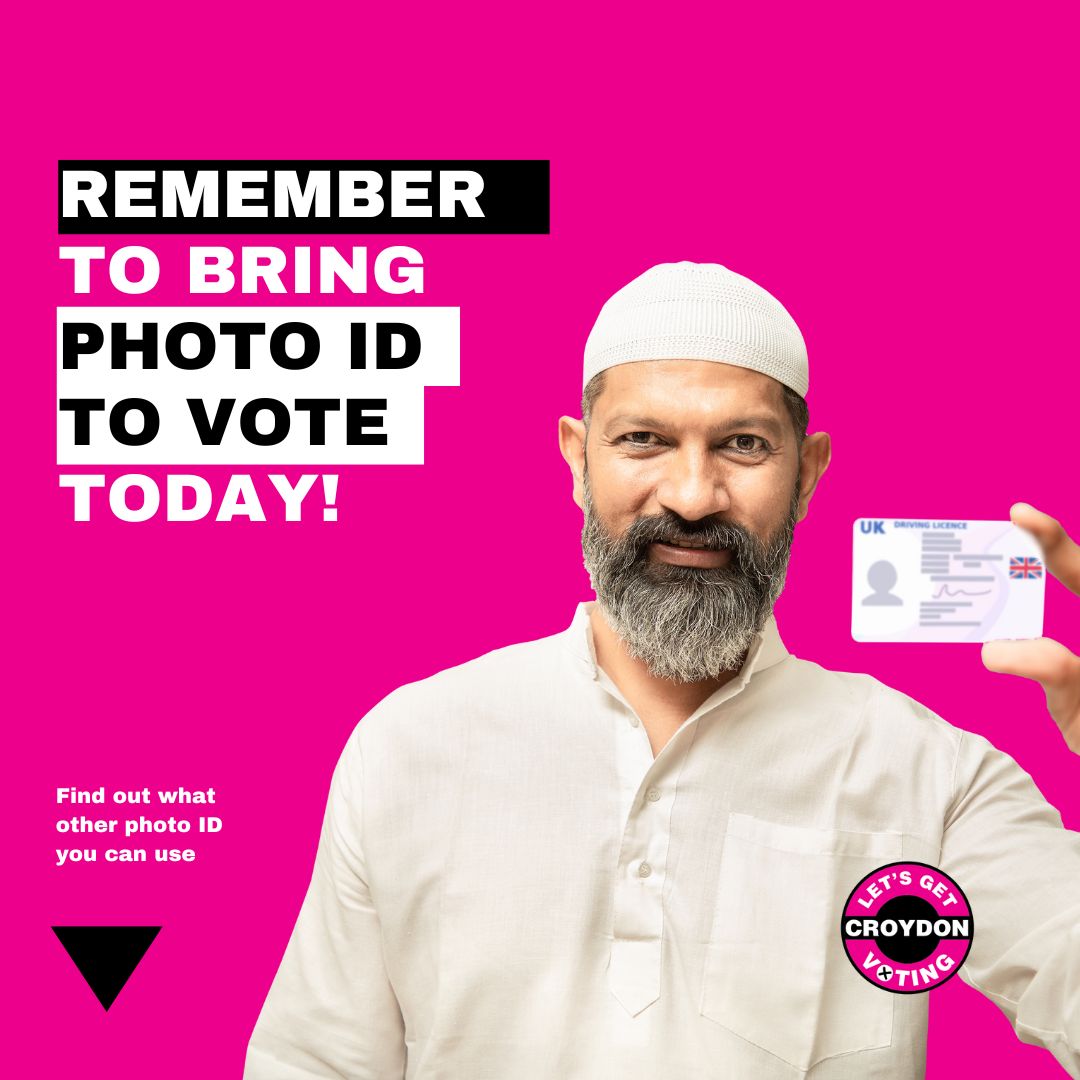 Remember to bring your photo ID to vote at a polling station. Acceptable ID includes 👇🏽: Passport, drivers licence, Oyster 60+, Blue Badge, older person’s bus pass, disabled bus pass, biometric immigration document, EEA national ID card. 🔗 See full list croydon.gov.uk/voterID