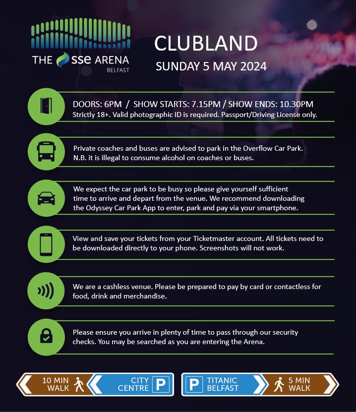 If you're attending Clubland on Sunday 5 May, here's what you need to know. 👇

*𝗔l𝗹 𝘁𝗶𝗺𝗲𝘀 𝗮𝗿𝗲 𝗮𝗽𝗽𝗿𝗼𝘅𝗶𝗺𝗮𝘁𝗲 𝗮𝗻𝗱 𝘀𝘂𝗯𝗷𝗲𝗰𝘁 𝘁𝗼 𝗰𝗵𝗮𝗻𝗴𝗲.