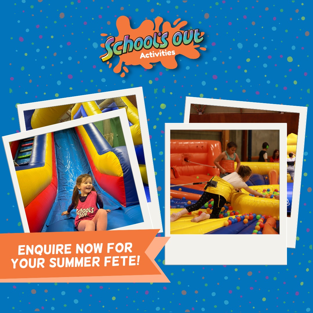 BOOK OUR INFLATABLES NOW 🎪

Our availability for summer fetes is reducing, with many bookings coming in! However, there's still time to secure our amazing inflatables at your fete this summer.

Enquire now: info@schoolsoutactivities.co.uk