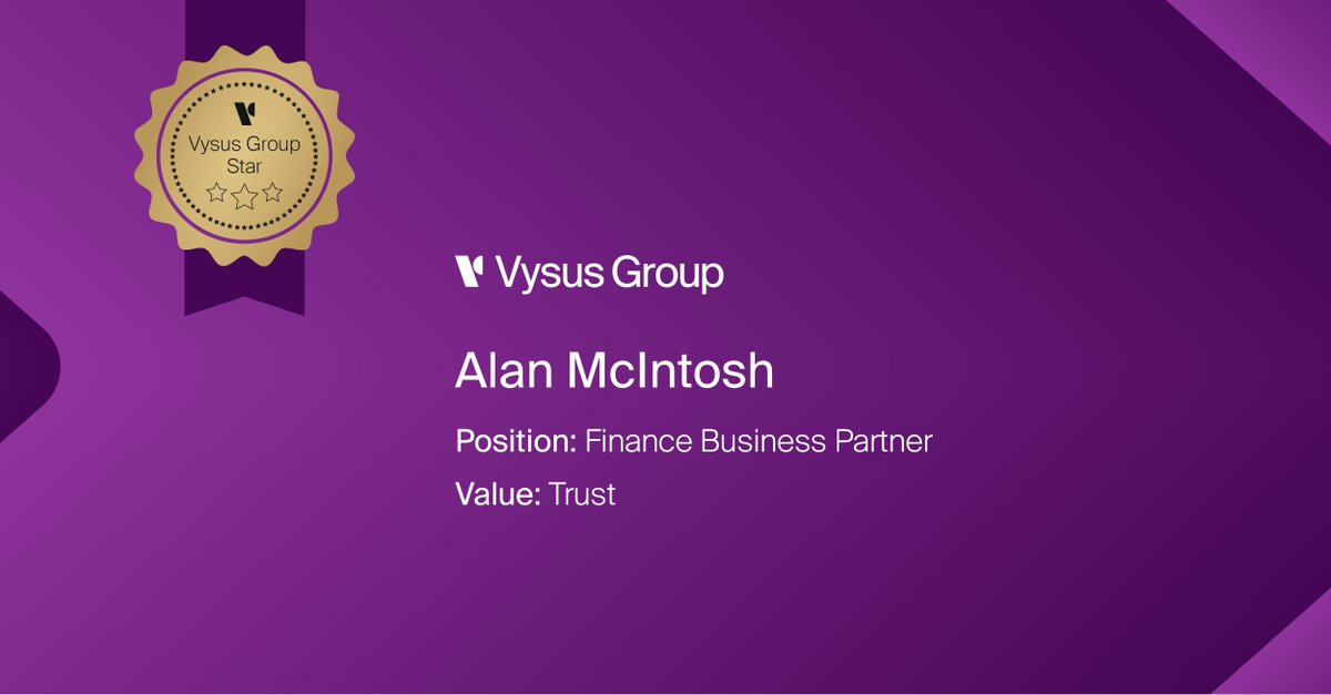 ⭐ 👏Congratulations to Finance Business Partner Alan McIntosh, the 1st of our Q1 Vysus Stars! Alan was nominated after stepping up to support a new colleague to ensure month end was achieved despite technical challenges. Well done Alan 👏 ⭐

#corevalues #trust #wearevysusgroup