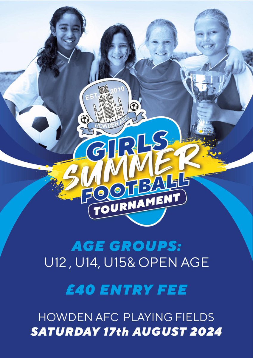 Howden AFC will be hosting a girls football tournament. The formats are 7v7, except the U12's which is set at 9v9 If you'd like to book, please do so in following the link. It's first come, first served.
howden-afc.square.site/shop/girls-tou…
#wrgfl #girlsfootball #HerGameToo #thesegirlscan