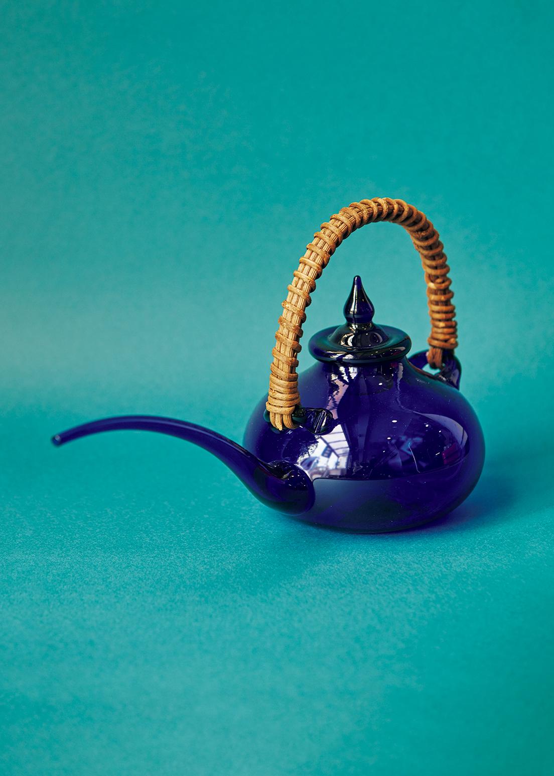 長崎硝子 酒器揃 瑠璃色 冷酒ちろり 高杯5 個カメイガラス 長崎