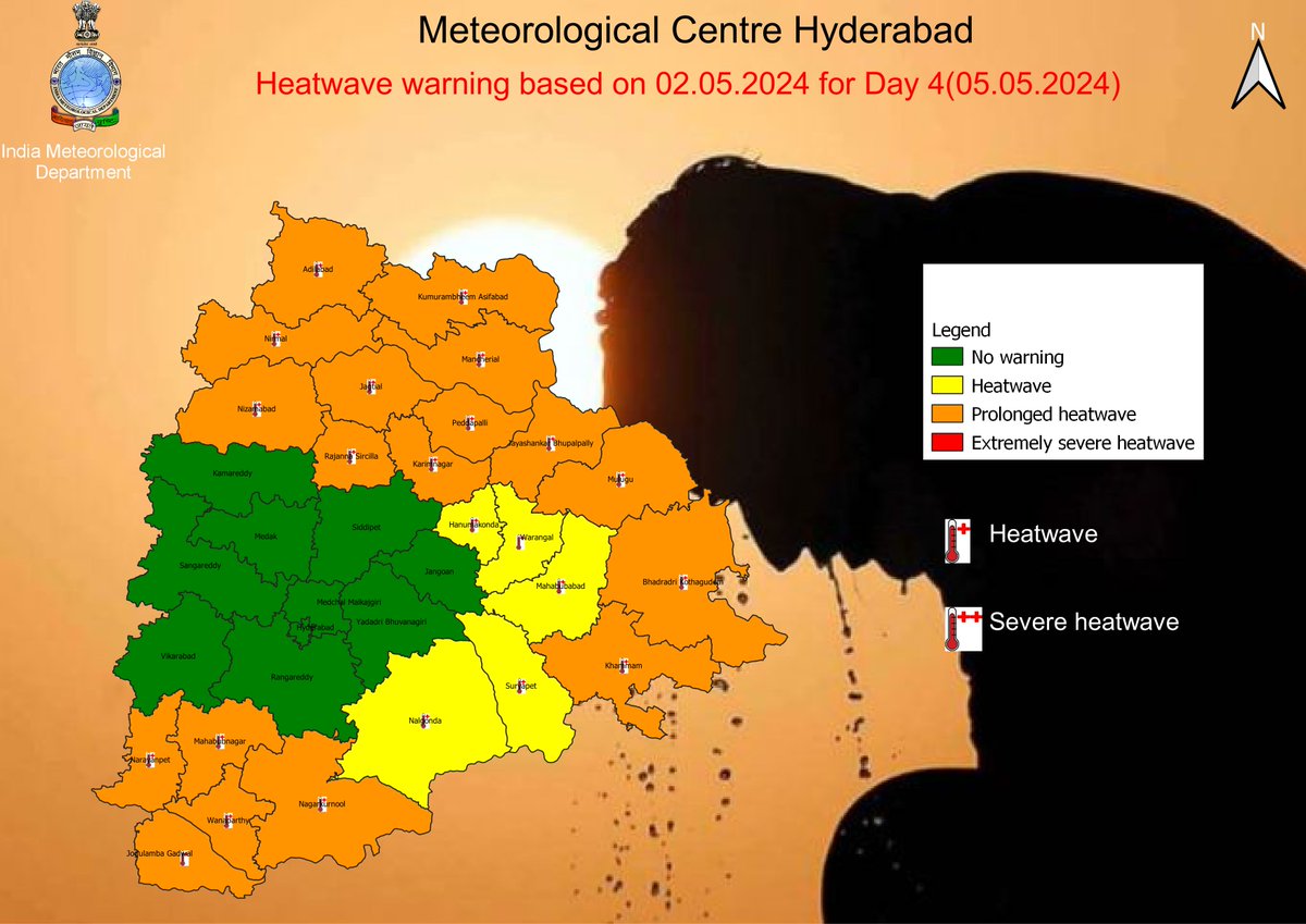 Heat Wave Maps based on 02.05.2024 @CEO_Telangana @TelanganaCMO @SpokespersonECI @ECISVEEP @TelanganaCS @DCsofIndia @IASassociation @IasTelangana @tg_weather @metcentrehyd #ECISVEEP #CEO_Telangana @TelanganaDGP @GHMCOnline @CommissionrGHMC