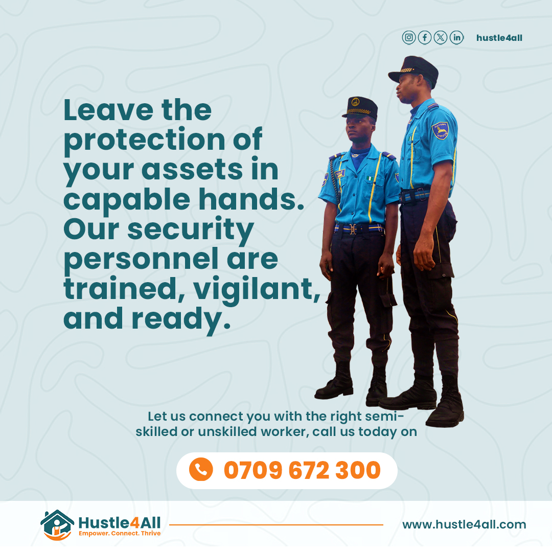Hustle4All's tweet image. Happy Thursday!
Are you looking to hire security personnel for your office or home?
@Hustle4All is here to link you up. Contact us on 0709672300 or visit our website hustle4all.com

#hustle4all #security #IkoKaziKE