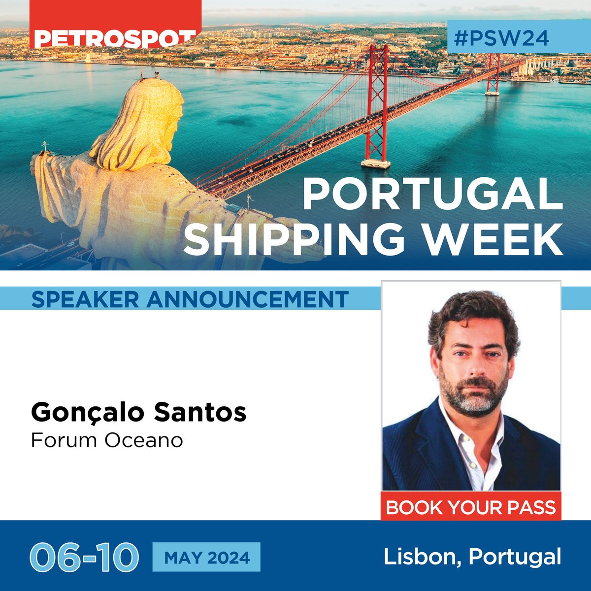 Gonçalo Santos, Internationalisation Coordinator at Fórum Oceano will be speaking at Portugal Shipping Week taking place in Lisbon 6-10 May 2024. View the programme here ➔ lnkd.in/emKKW94M Register to attend here ➔ lnkd.in/ezfMeS_Z #PSW24 #SES24 #Portugal