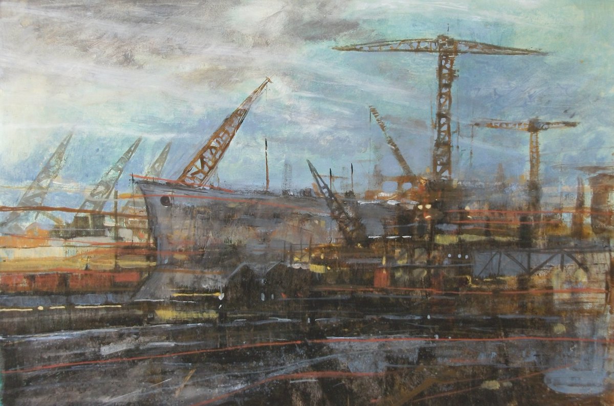 3284 Shipyard acrylic and oil on paper 12x18 inches £200 unframed. If interested in purchasing please message me.