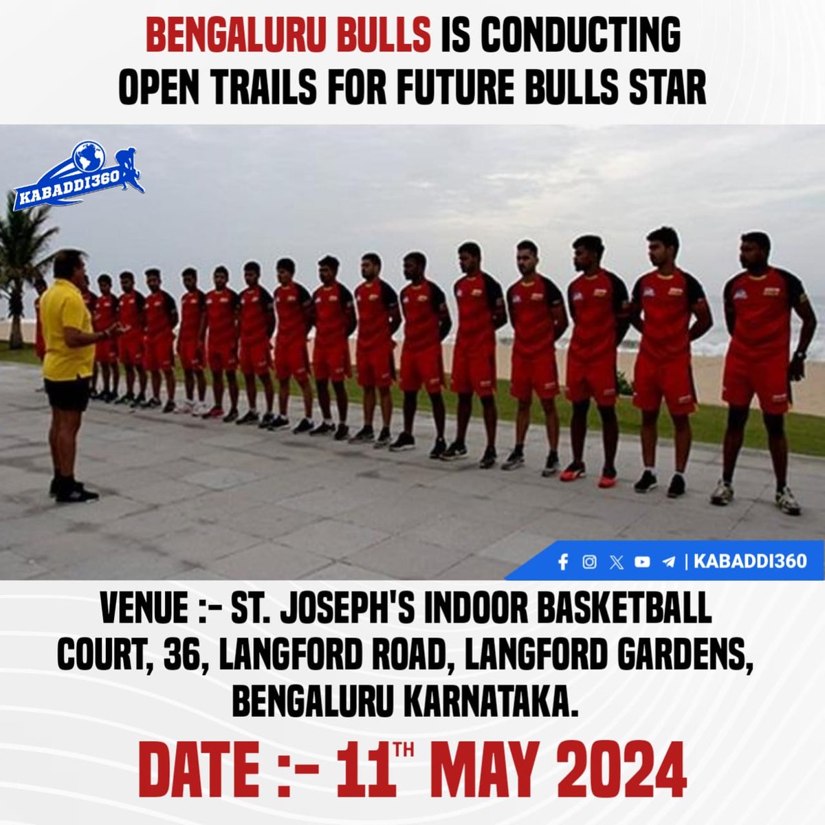 You will get more information about this on Bengaluru Bulls official Social Media handles
.
.
.
.
.
#BengaluruBulls
#prokabaddileague 
#Prokabaddi 
#Kabaddi360