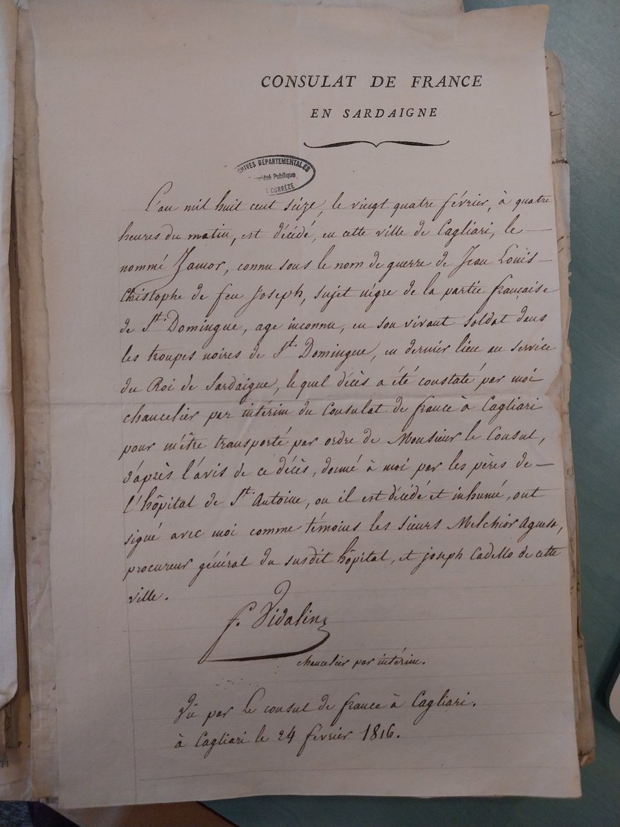 Il faut venir à Tulle pour tomber au hasard d'une liasse sur Zamor, 'Noir libre' de St Domingue mort à Cagliari en 1816 au service du roi de Sardaigne.