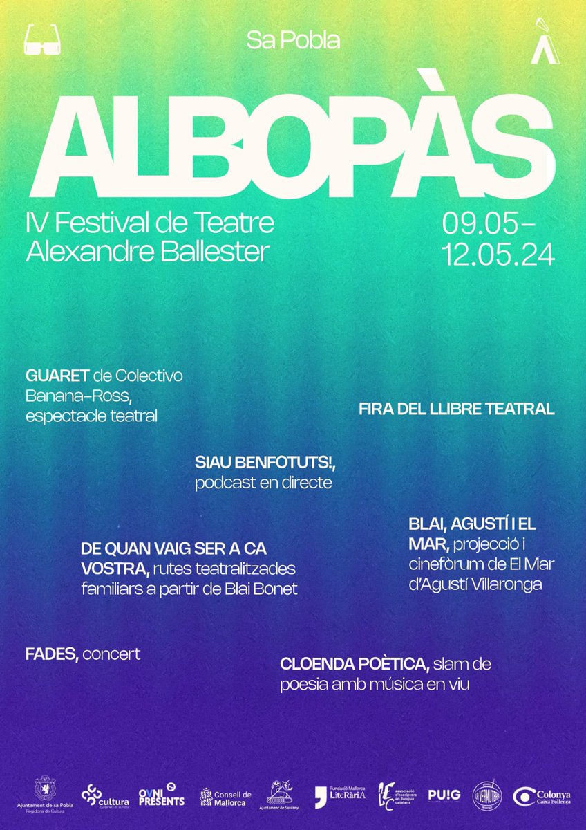 🌿 Falta una setmana! Albopàs torna a obrir les portes dia 9 de maig fins el diumenge 12 amb un cap de setmana carregat de teatre, poesia, rutes teatralitzades, música i arts en viu. T'hi esperam! ✨️🌊

Tota la programació a albopasfest.com