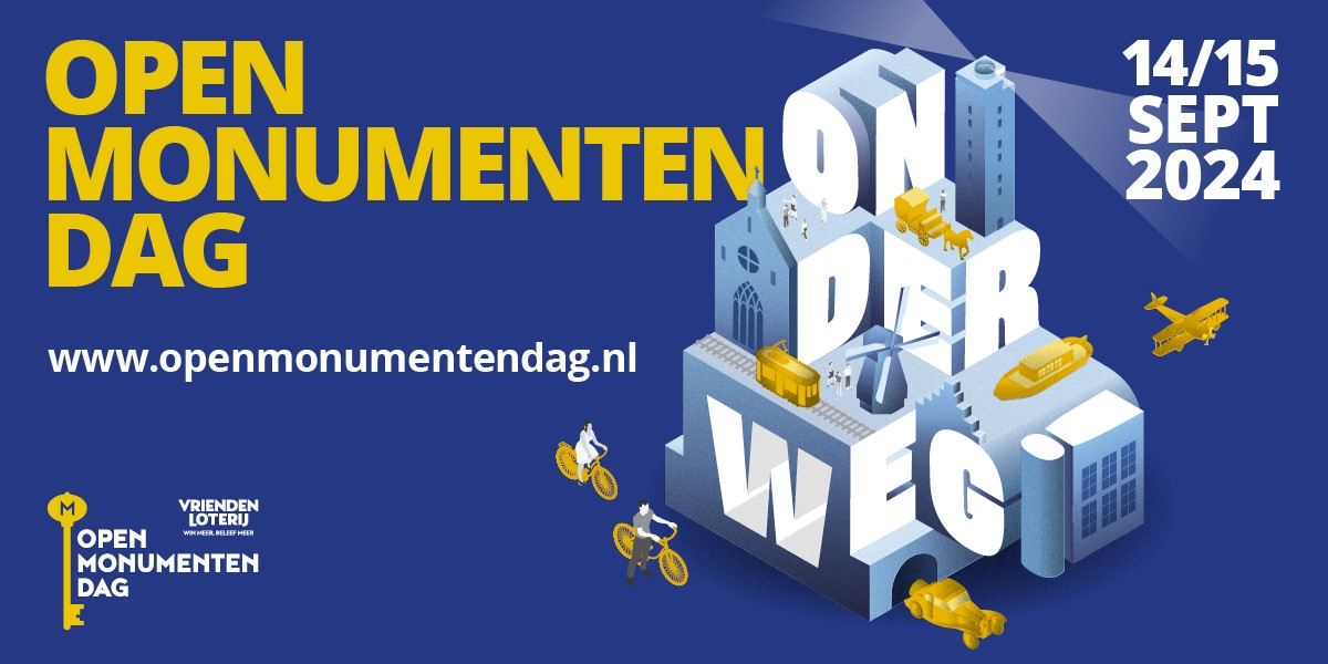 Open Monumentendag heeft dit jaar de slogan ‘Onderweg!’. Er zal aandacht worden besteed aan reizen via diverse routes en vervoersmiddelen. Maar ook in de vorm van tijd, van oud naar nieuw en van heden naar verleden.  

📆 14-15 september

#openmonumentendag #OMD2024