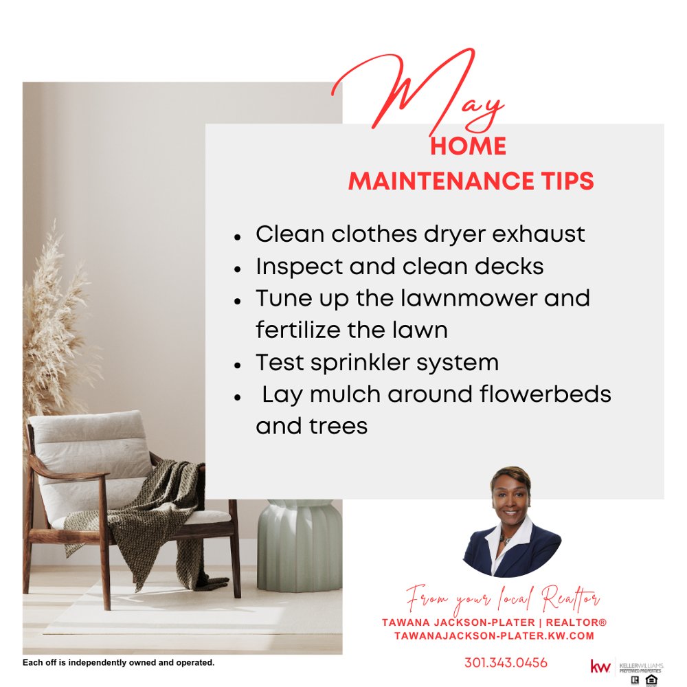 Welcome to May! It's time to spruce up your home for spring and prep for summer. Let's tackle maintenance tasks to keep your home in top shape. Follow our tips for a hassle-free season ahead! #HomeMaintenance #SpringCleaning #Realtor #RealEstate #realtestateforsale #househunting
